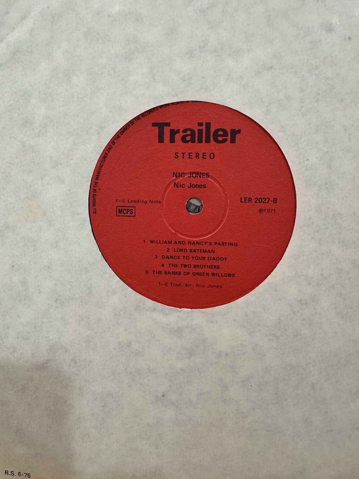 Nic Jones - Nic Jones VG++ Red Label LER 2027 Trailer Records