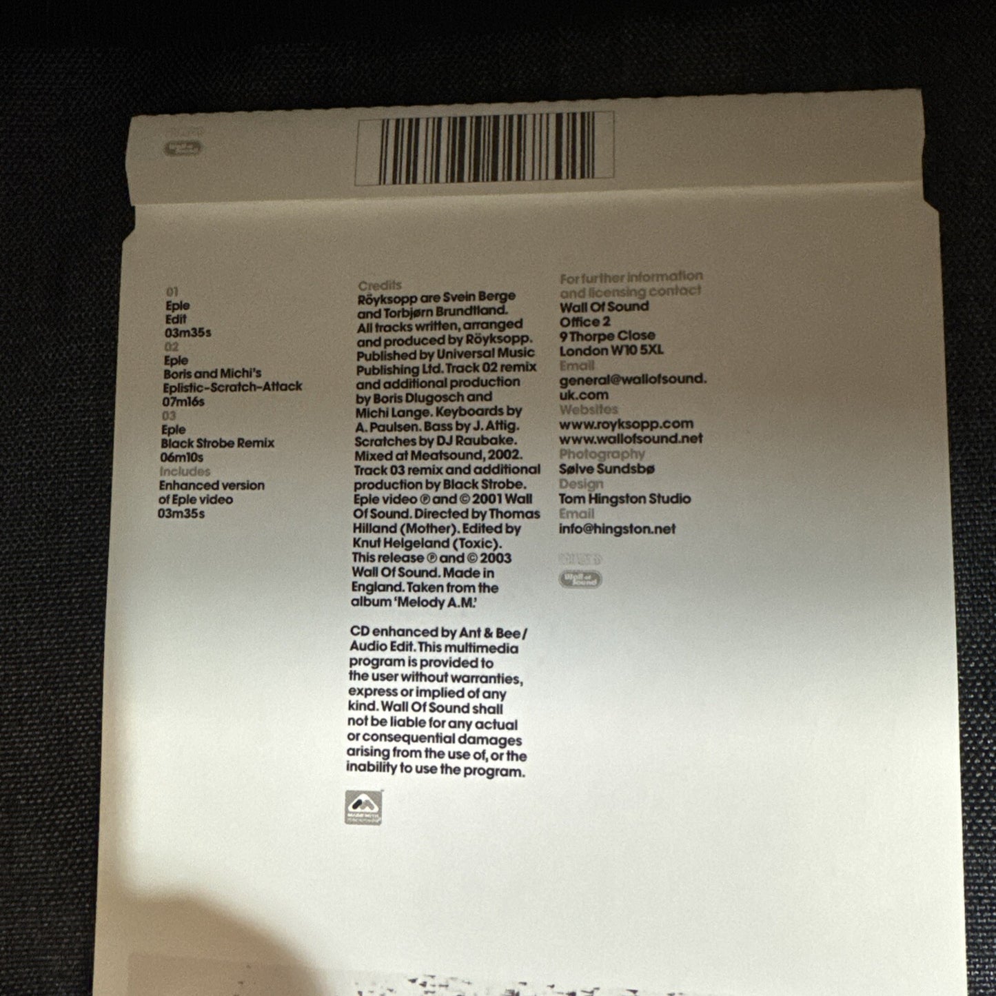 Röyksopp  Eple 2003 WALLD080V CD Single, Enhanced