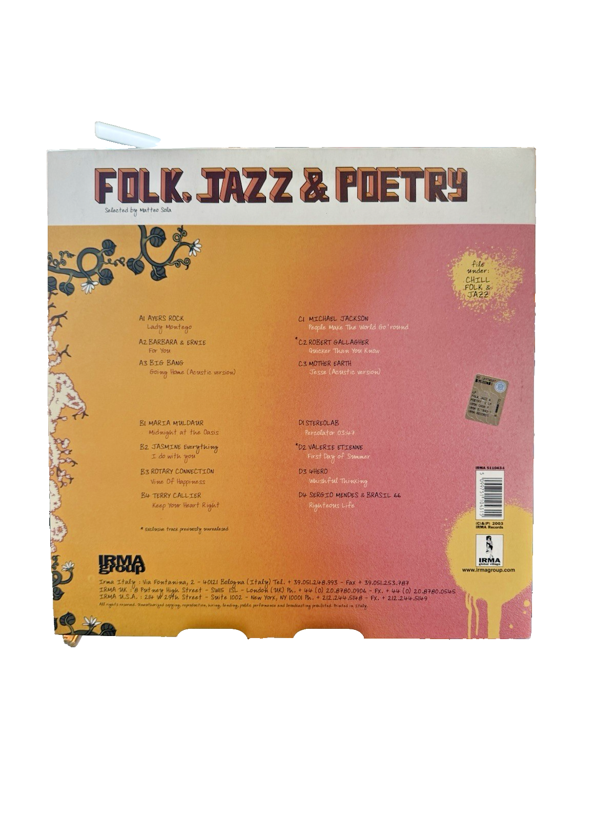 FOLK JAZZ & POETRY - IRMA 2LP COMPILATION ACID JAZZ FOLK ROCK FUNK SOUL