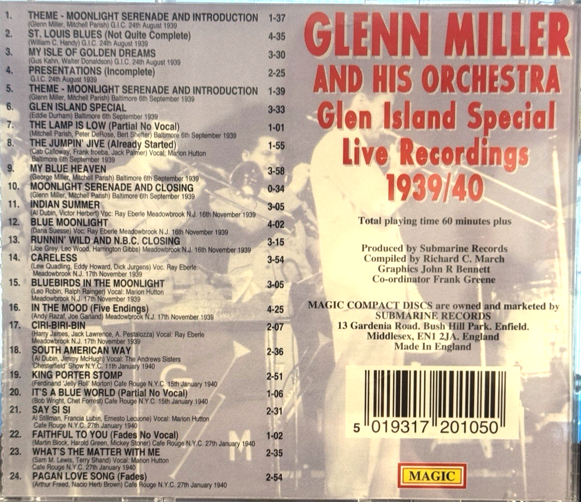 Glenn Miller & His Orchestra - Glen Island Special Live Recordings 1939-1940 CD