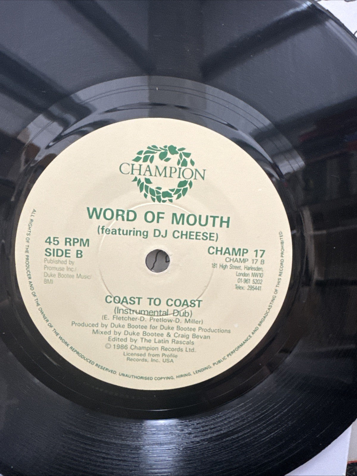 Word Of Mouth featuring DJ Cheese Coast To Coast 7" Vinyl Record - CHAMP 17