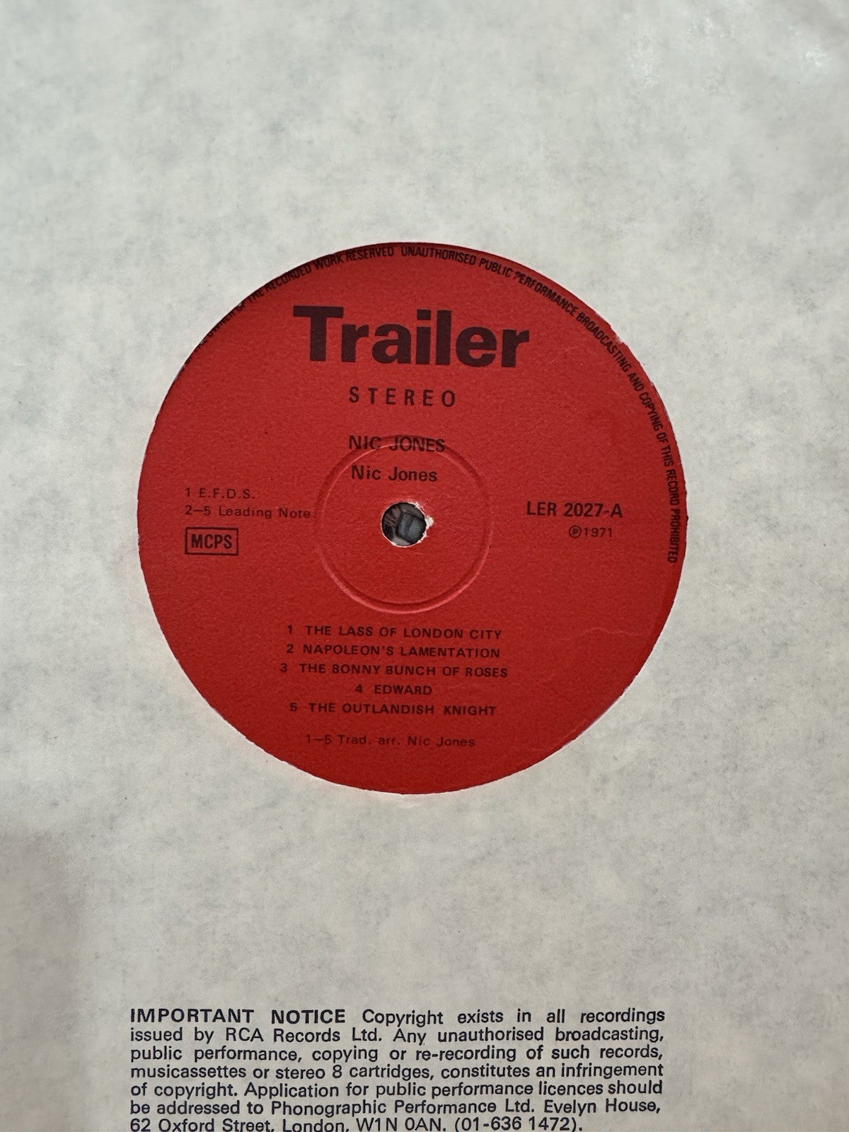 Nic Jones - Nic Jones VG++ Red Label LER 2027 Trailer Records