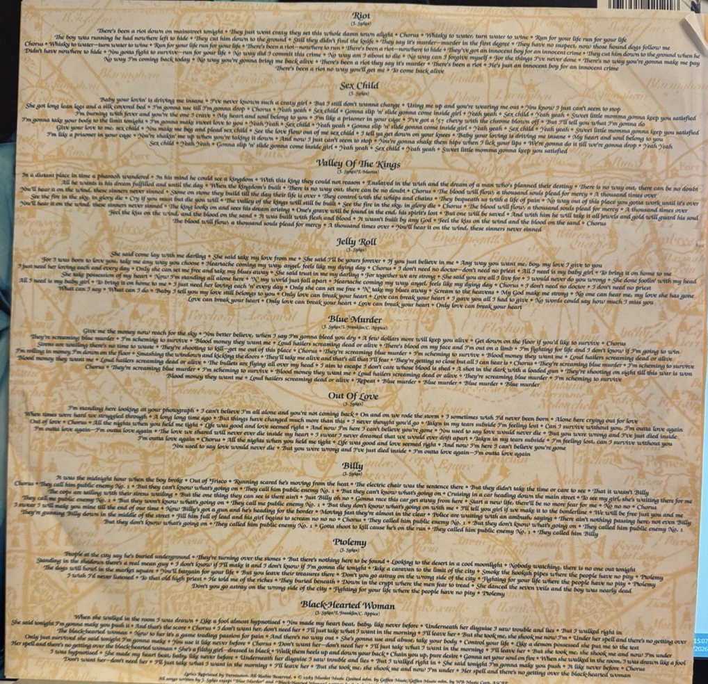 Blue Murder – Blue Murder SELF TITLED promo Black Vinyl stikered sleeve