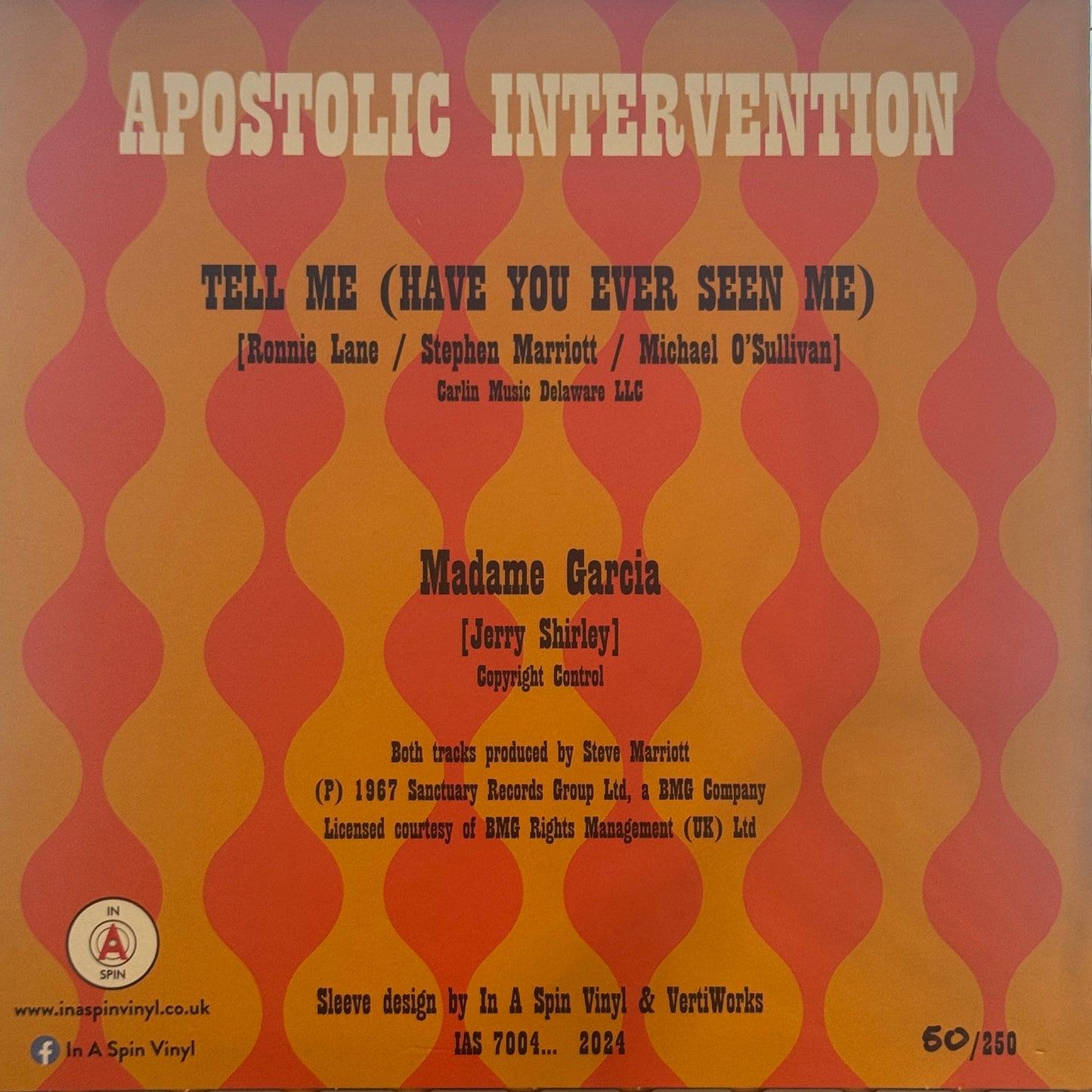 The Apostolic Intervention – Tell Me | 7" Vinyl Single | 2024 | In A Spin